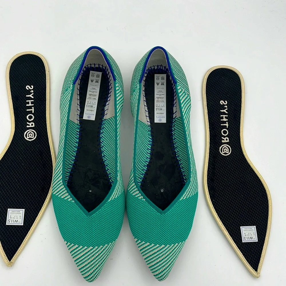 Rothy’s -women’s The pointed toe flats green teal striped knit ballet shoes 11.5